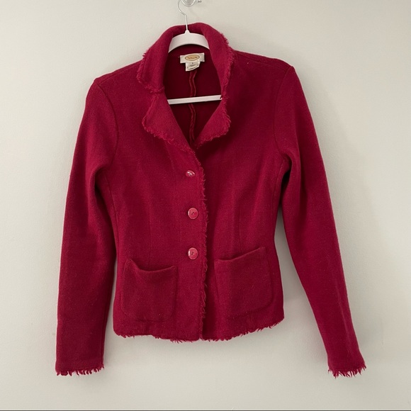 Talbots Vintage Burgundy Sweater Blazer 100% merino wool size S Work/casual - Picture 3 of 11